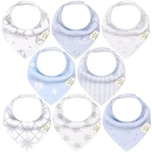 8-Pack Organic Baby Bandana Bibs for Boys, Girls - Super Absorbent Triangle Baby Bibs for Drooling and Teething Infant, 100% Cotton Extra Soft for Newborn, Infant 0-36 Months (Constellation)