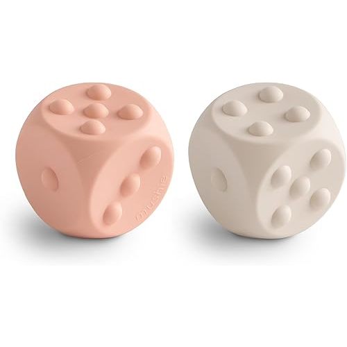 mushie Silicone Dice Press Toy | Baby Sensory Play for 10+ Months (Blush/Shifting Sand)