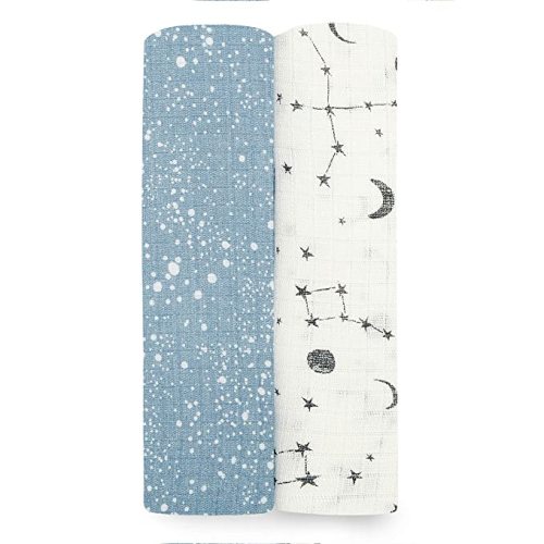 aden + anais Essentials Silky Soft Swaddle Baby Blanket, 100% Bamboo Viscose Muslin Blankets for Girls & Boys, Baby Receiving Swaddles, Ideal Newborn & Infant Swaddling Set, 2 Pack, Cosmic Galaxy