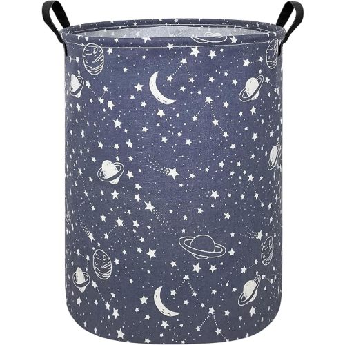 Foldable Waterproof Round Fabric Laundry Basket Home, Blue Starry Sky