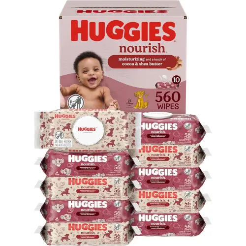 Huggies Nourish Scented Baby Wipes, 10 Push Button Packs (560 Wipes Total)