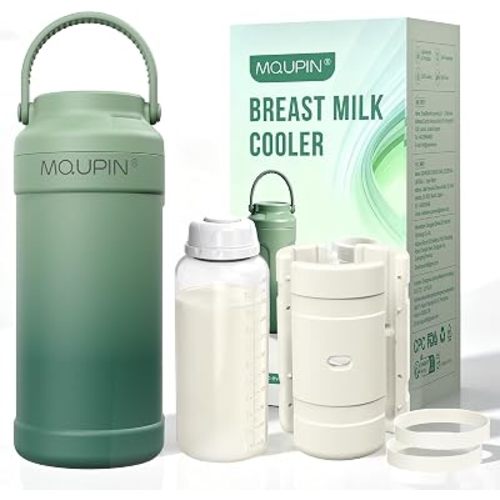 MQUPIN Portable Breast Milk Cooler Bottle 11oz Lightweight Cooling Breastmilk Storage Bottles Leakproof 100% BPA-Free Milk Cooler for Breastmilk 24 H &360° Cool Keeps Fresh for Outdoor Travel (Green)