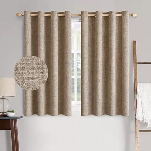 MIULEE 100% Blackout Linen Textured Curtains for Bedroom Solid Thermal Insulated Copper Brown Grommet Room Darkening Curtains & Drapes Luxury Decor for Living Room Nursery 52 x 45 Inch (2 Panels)