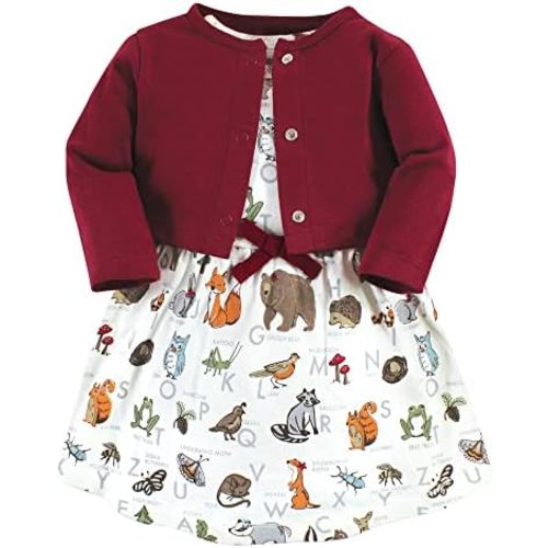 Touched by Nature Infant Toddler Girls Organic Cotton Dress and Cardigan, Rainbows Sunshine