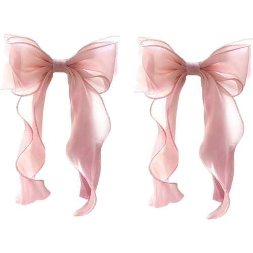 2 Pack Curtain Tiebacks French Silky Bow Lace Ribbon for Curtains Symmetrical Geometric Pink Drapery Fastener for Home Bedroom Window Living Room Office