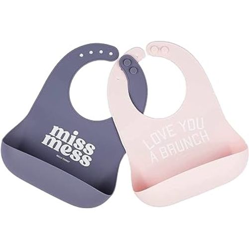 Bella Tunno Wonder Bib 2pk - Adjustable Silicone Baby Bibs for Girls & Boys, Durable and Waterproof BPA Free Silicone, Miss Mess & Love You a Brunch (WBS113)
