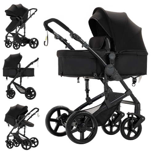 Iris Baby 2 in1 Folding Lightweight Baby Stroller,Infant Travel Stroller with Cup Holder and Mosquito Net,Convertible Reversible Carriage Pram for Babies to Toddlers, Black