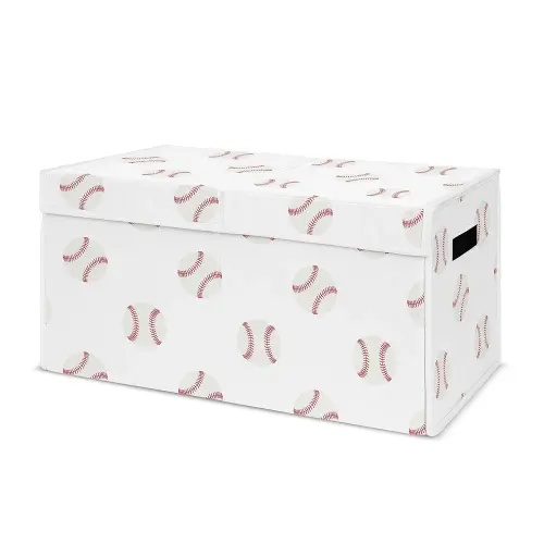 Sweet Jojo Designs Red and White Sports Boy Baby Nursery or Kids Room Small Fabric Toy Bin Storage Box Chest for Baseball Patch Collection