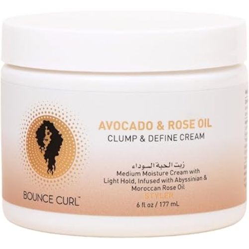 Bounce Curl Avocado and Rose Oil Clump and Define Cream Curl Cream for Curly Hair with Light Hold and Moisture