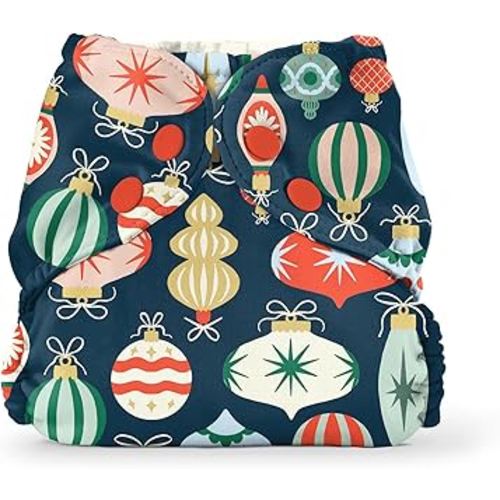 Esembly Cloth Diaper Outer, Waterproof Cloth Diaper Cover, Swim Diaper, Leak-Proof and Breathable Layer, Reusable with Snap Closure – Limited Edition Holiday Print, Ornament, Size 2 (18-35lbs)