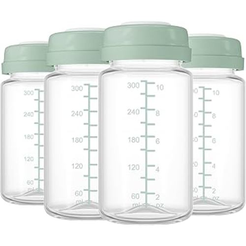 10oz Breastmilk Storage Bottle, Breast Milk Container Collection Bottles for Fridge & 22oz Momcozy Breast Milk Cooler, Wide Neck Baby Bottles Compatible with Spectra Motif Luna Flange, 4PCS
