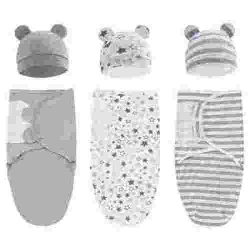 Baby Swaddle Sleep Sack with Hat, Soft Cotton Newborn Wearable Swaddle Wrap, for 0-3 months Girls Boys, 3-Pack