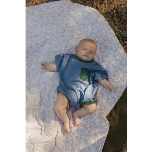 Cory Pocket Romper in Stone Blue