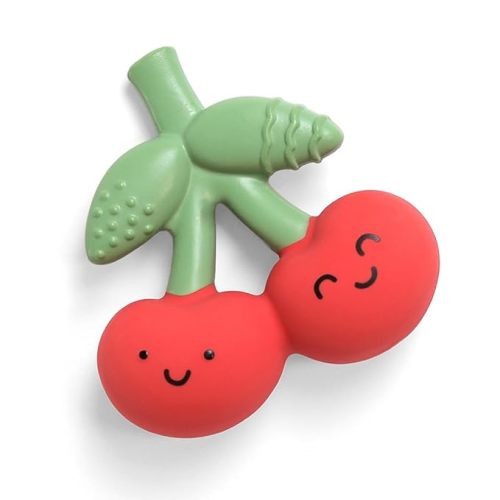 Itzy Ritzy Natural Rubber Teether – BPA-Free Soft & Durable Infant Teething Toy, Easy for Little Hands to Grab & Squeeze, Designed for Babies & Toddlers (Cherry)