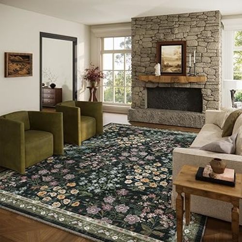 8x10 Area Rugs for Living Room: Washable Rug for Bedroom Vintage Stain Resistant Non Slip Low Pile Lightweight Soft Carpet for Kitchen Dining Room Farmhouse Kids Room Nursery Indoor