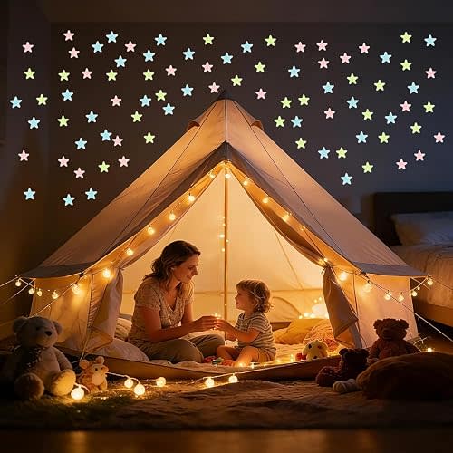 200PCS 3D Glow in The Dark Stars Plastic Star Stickers for Bedroom Ceiling