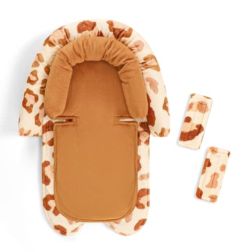 GFU Baby Car Seat Head Support for Newborn, 2 in 1 Infant Car Seat Head Body Support with Strap Pads, Soft Stroller Cushion Pillow Insert for Girls, Fits for Stroller, Swing, Brown