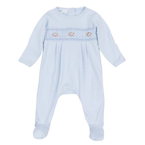 Light Blue Tiny Tailgater Smocked Footie