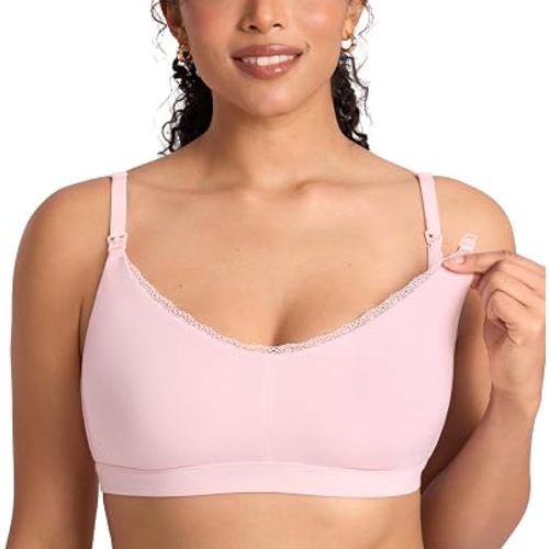 MOMANDA Lace Cotton Nursing Sleep Bras for Breastfeeding Ultra Soft Cute Maternity Bralettes with Pads