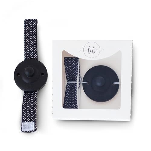 BinkyBuddy Wrist Pacifier w/Fabric Band (Patent Pending), Self-Soothing Pacifier, Baby Gift, All Ages 0+ (Black)