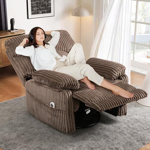 GRAINELL Swivel Rocker Recliner Chair with Massage and Heat, USB Charging Port, Infinite Position Power Recliner, Electric Glider Rocking Chairs for Living Room, Nursery (Brown)
