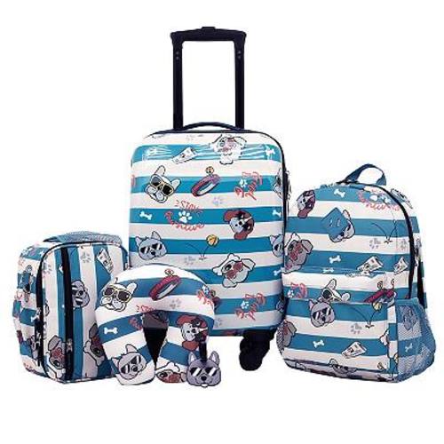 Travelers Club Kid's 5-Piece Hardside Carry-On Spinner Luggage, Backpack, Lunch Bag, Neck Pillow & Luggage Tag Set