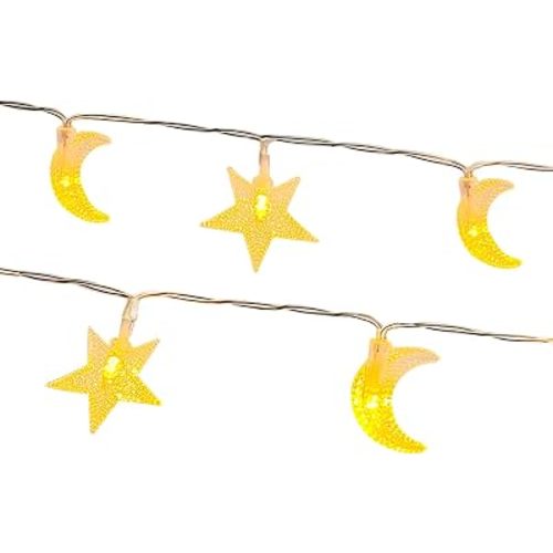 Moon star string lights twinkle- 2 PACK total 20Ft 40 LEDs battery operated personalized small fairy lights for Ramadan Home Room Birthday Party Festival Dorm Kids Bedroom,warm white