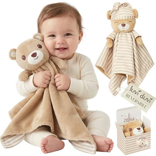 Zelkii Reversible Loveys for Babies, Security Blanket for Babies, Baby Lovey for Girls and Boys for Sleep or Awake.