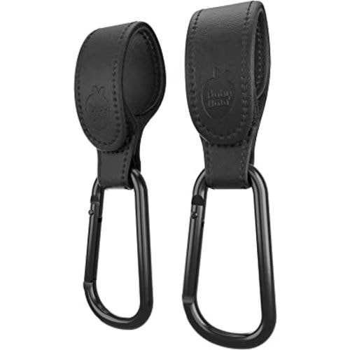 Baby Uma Black Leather Style Stroller Hooks - Award-Winning Stroller Clips for Bags - MadeForMums & Lovedbyparents Award-Winning Stroller Bag Hook - 2-Pack