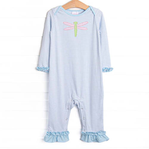 Dragonfly Days Applique Ruffle Romper, Blue – Stitchy Fish