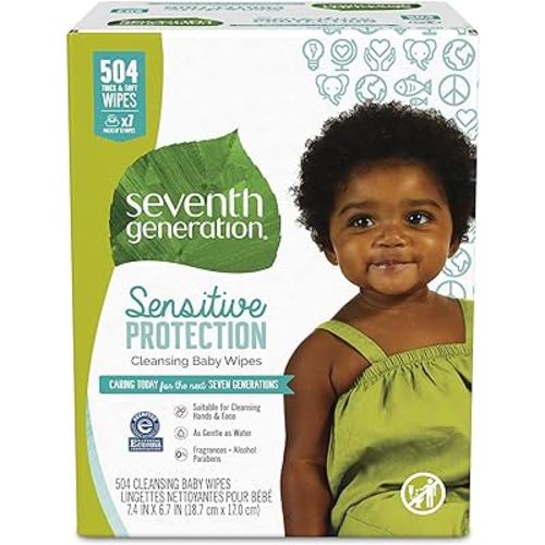 Seventh Generation Baby Wipes, Sensitive Protection with Flip Top Dispenser, White, unscented, 72 Count (Pack of 7) (Packaging May Vary)