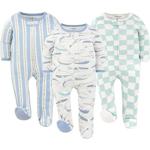 The Peanutshell 3pk Footed Sleepers - Baby Boy Clothes Newborn, 0-3, 3-6, 6-9 Months, Baby Boy Gifts - Soft Nautical