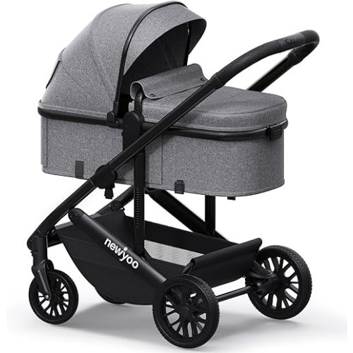 newyoo Infant Stroller with Bassinet Mode, Nestro 516M, Convertible Infant Strollers w Reversible Seat & Cup Holder, 2-in-1 Rear-Facing Pram from Newborn to Toddler, Gray