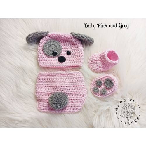 Crochet Baby Puppy Hat and Diaper Cover, Newborn Photo Prop, Halloween Costume, Dog Bone Toy, Baby Shower Gift, Crochet Baby Hat