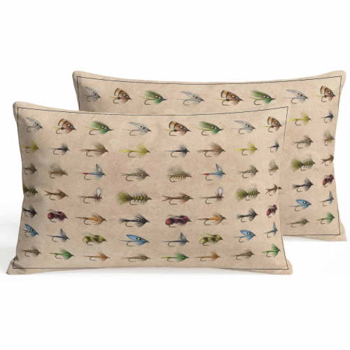Set of 2 Fish Hook Pillow Covers 12x20 Inch, Retro Colorful Fish Hook Biographies Linen Texture Decorative Throw Pillow Cases Cotton Cushion Covers for Sofa Couch Bed Living Room Bedroom Home Decor