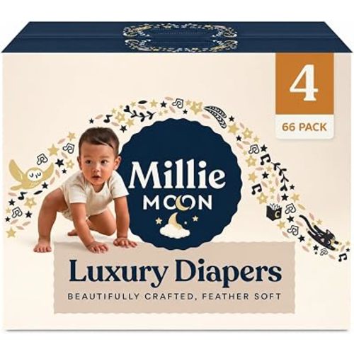 Millie Disposable Baby Diapers, Size 4, 66 Count, Absorbent Core, Wetness Indicator, Flexible Waistband, Secure Fit for Everyday Baby Care