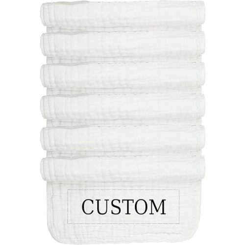 Personalized Muslin Burp Cloth with Embroidered Name For Baby Boy & Girl 6-Layer 100% Cotton Burping Cloths for Babies, Soft & Plush Newborn Spit Up Rags, Infant Towels for Milk Spit Up (White)
