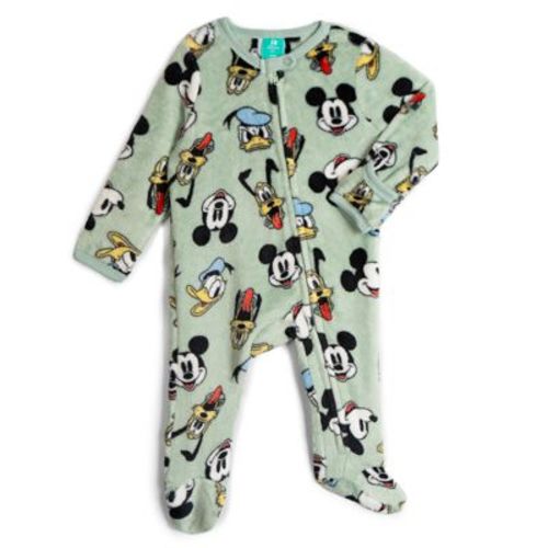 Disney Mickey Mouse Newborn Baby Boys Flannel Fleece Zip Up Woobie Sleep N' Play Soft Aqua Green Mickey & Friends 0-3 Months