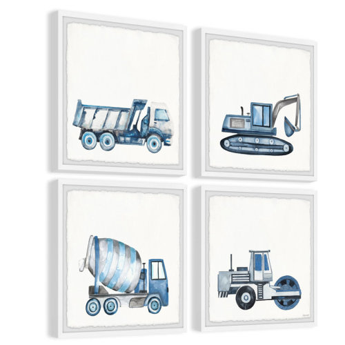 Harriet Bee Tripper Construction Vehicles 4- Piece Set Framed Print & Reviews | Wayfair