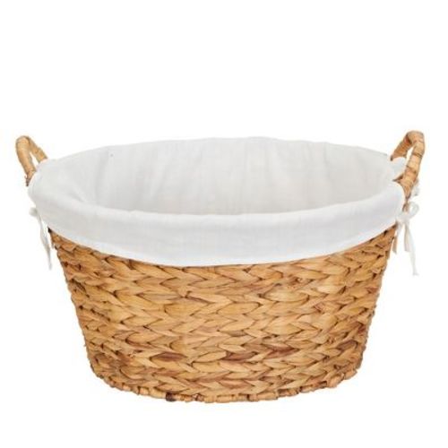Round Wicker Laundry Basket with Handles, Whimsical Water Hyacinth Basket, Supportive Metal Frame, Natural