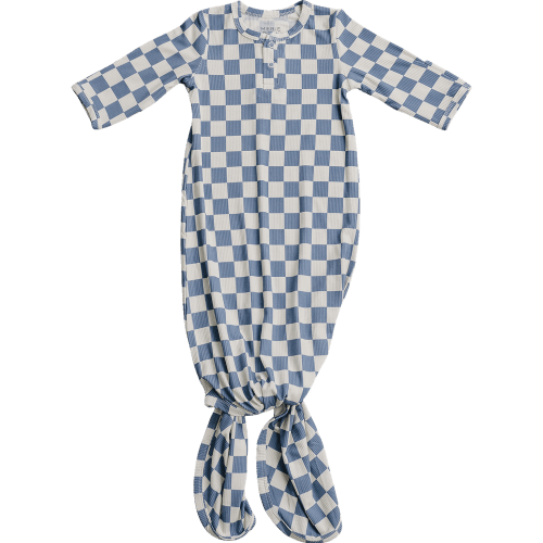 blue checkered ribbed bamboo knot gown
