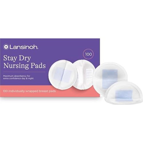 Lansinoh Stay Dry Disposable Nursing Pads, Soft and Super Absorbent Breast Pads, Breastfeeding Essentials for Moms, 200 Count