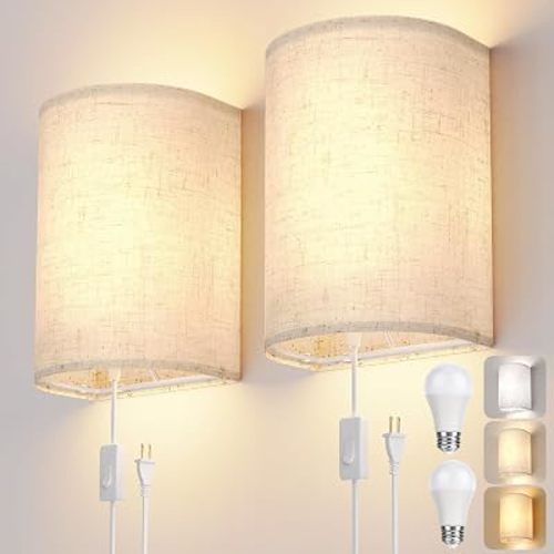 Plug in Wall Sconces Set of Two Wall Lights Lamp with On/Off Switch