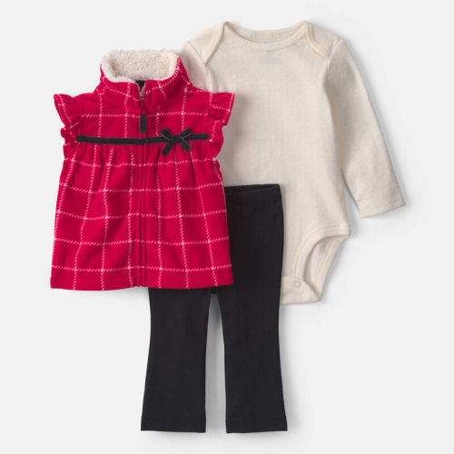 Baby Girl 3-Piece Plaid Fleece Layering Set - Red/Black/Cream | Carter’s Oshkosh Canada
