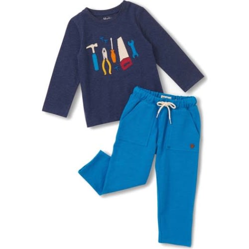 Tools Appliqué Long Sleeve T-Shirt & Sweatpants Set, 9-12M