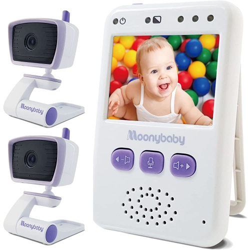 MoonyBaby Portable Baby Monitor with 2 Cameras No WiFi, 12hr Long Battery Life, 960ft Long Range, Auto Night Vision, 2-Way Audio, Auto Toggle between Cameras, Power Saving/Voice Activation,Value 100-2