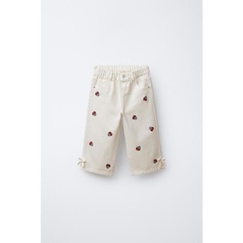 MINNIE MOUSE © DISNEY EMBROIDERED CULOTTE TWILL PANTS - Ecru | ZARA United States