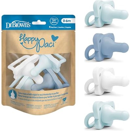 Dr. Brown's HappyPaci Silicone Pacifier, Blue and White, 0-6m, 4-Pack