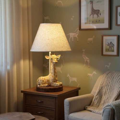 Giraffe Lamp with Blue Glasses: Whimsical Kids Room Decor