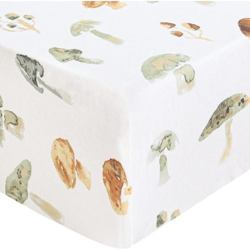 LifeTree Crib Sheets for Baby Unisex - Muslin Fitted Crib Sheets Toddler Bed Sheet, 70% Viscose from Bamboo and 30% Cotton, Fits Standard Crib, Mushroom, 28in x 52in